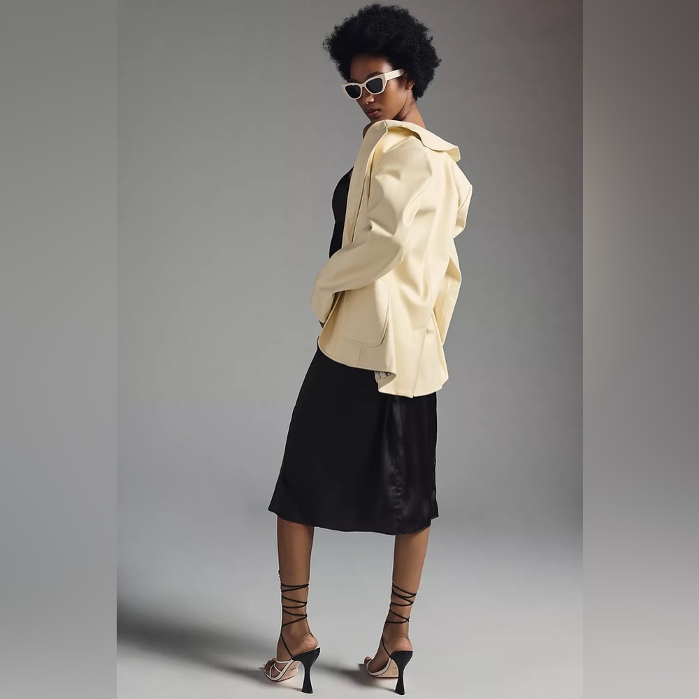 By Anthropologie Faux Leather Blazer Size Small - Picture 6 of 7